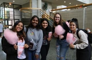 HFU students celebrating with popcorn and cotton candy